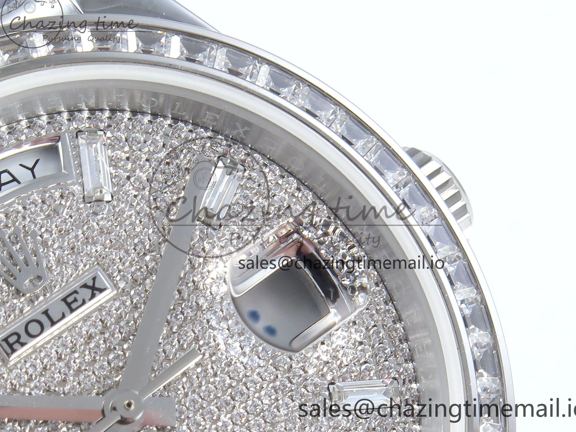 SS DayDate 1:1 Best Bezel QF A2836 40 Diamonds on Weight) Bracelet V5 (Gain Blue President Dial Diamonds Edition 0504